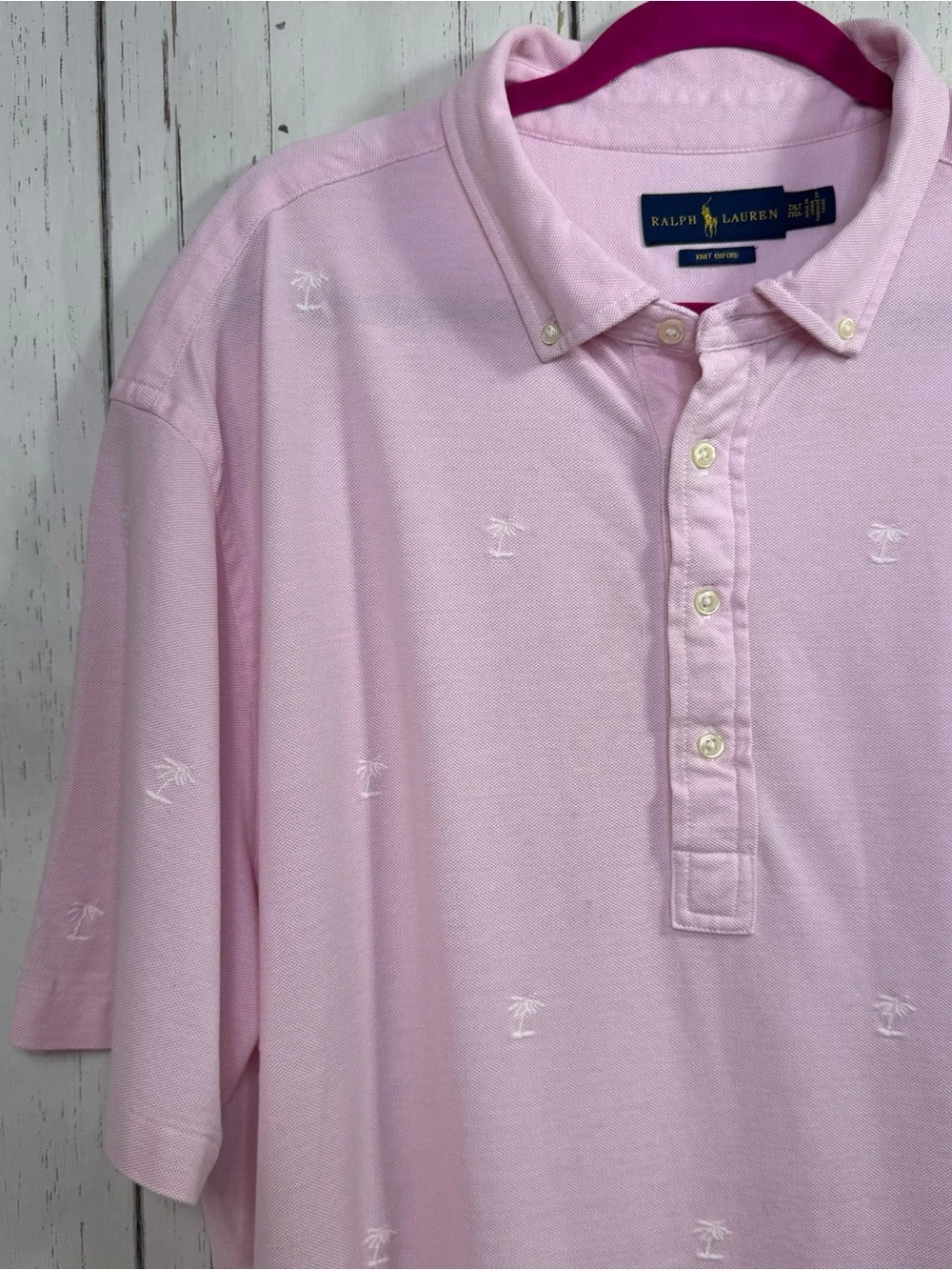 Ralph Lauren Pink Polo Shirt 2XLT Big Tall Palm Tree Embroidered Golf Preppy
